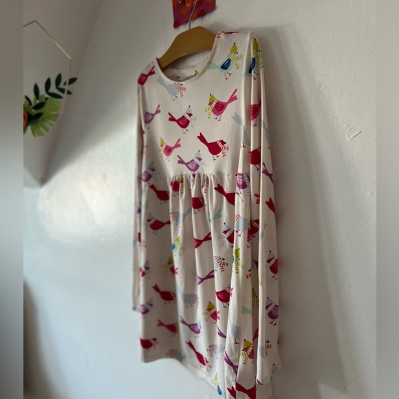 EUC Land’s End twirl dress with birds sz 10 ivory pink green fall winter cotton - Picture 10 of 10